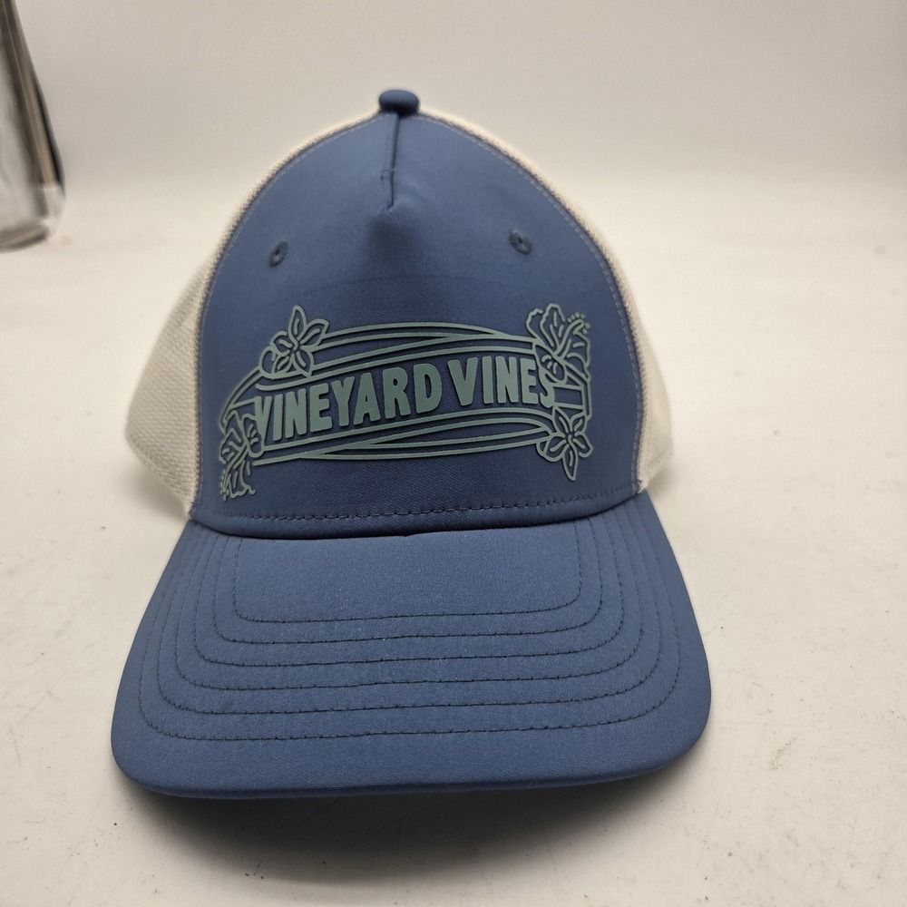 Vineyard Vines Hat Cap Snap Back Blue Mesh Trucker Floral Logo Mens One Size